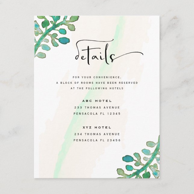 Cartão De Informações Casamento Elegante com Aquarela Sonhadora e Verde (Frente)