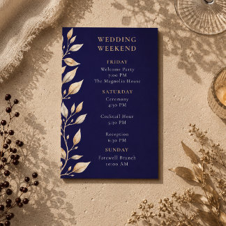 Cartão De Informações Casamento Elegante com Bordadura Botânica Azul-Mar