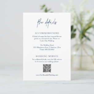 Cartão De Informações Casamento Elegante com Código QR Azul-Marinho Clás