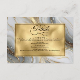 Cartão De Informações Casamento Elegante com Mármore Dourado, Cinza e Br