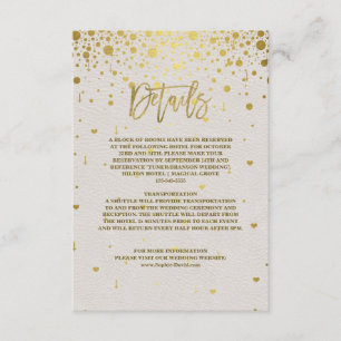 Cartão De Informações Casamento Elegante Couro Branco Confete Dourado