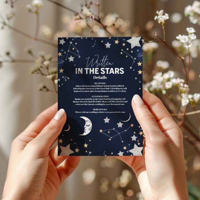 Cartão De Informações Casamento Elegante Crescente Celestial Lua (Criador carregado)