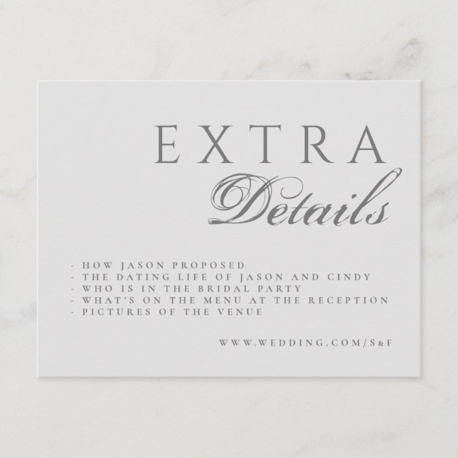 Cartão De Informações Casamento Elegante Da Caligrafia Formal (Frente)