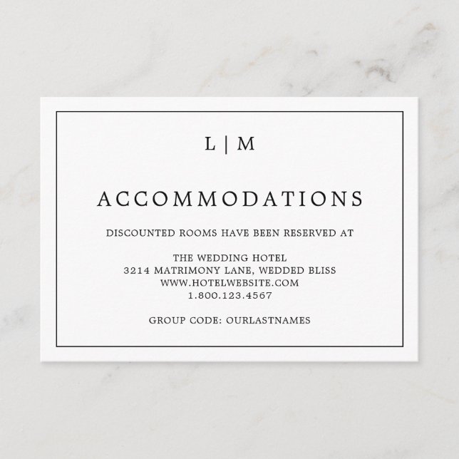 Cartão De Informações Casamento elegante de monograma branco e preto sim (Frente)