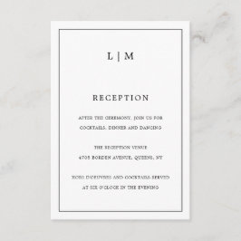 Cartão De Informações Casamento elegante de monograma branco e preto sim