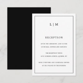 Cartão De Informações Casamento elegante de monograma branco e preto sim