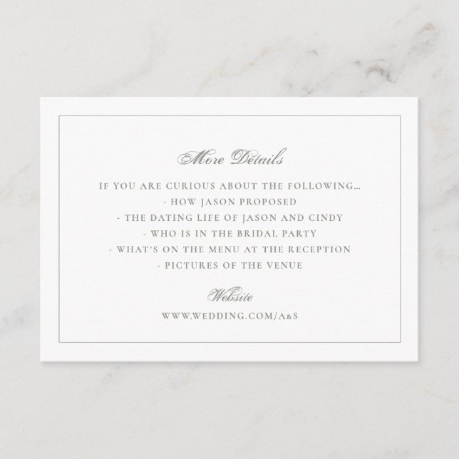 Cartão De Informações Casamento Elegante de Monograma com Moldura Branca (Frente)