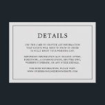 Cartão De Informações Casamento Elegante De Monograma De Cinzas Simples<br><div class="desc">Simples cartão de cerimônia de núpcias com um design moderno, mas elegante, com seus detalhes cercados por uma fina fronteira. Todo o texto está preto sobre uma cinza prateada. As fontes e as cores de fundo podem ser alteradas para qualquer cor desejada clicando no botão "personalizar". Um design chic e...</div>