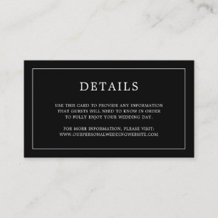 Cartão De Informações Casamento elegante de monograma preto simples