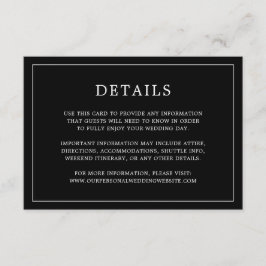 Cartão De Informações Casamento elegante de monograma preto simples