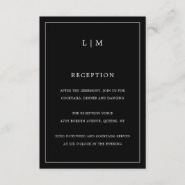 Cartão De Informações Casamento elegante de monograma preto simples