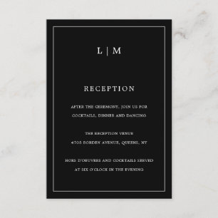 Cartão De Informações Casamento elegante de monograma preto simples