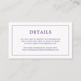 Cartão De Informações Casamento elegante de monograma roxo simples