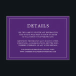 Cartão De Informações Casamento elegante de monograma roxo simples<br><div class="desc">Simples cartão de cerimônia de núpcias com um design moderno, mas elegante, com seus detalhes cercados por uma fina fronteira. Todo o texto está branco sobre um fundo roxo. As fontes e as cores de fundo podem ser alteradas para qualquer cor desejada clicando no botão "personalizar". Um design chic e...</div>