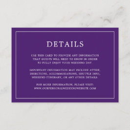 Cartão De Informações Casamento elegante de monograma roxo simples