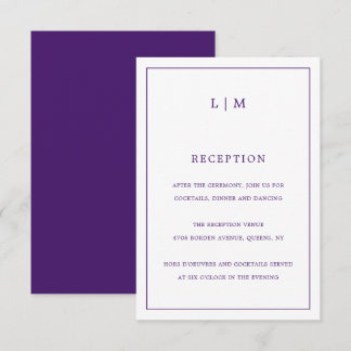 Cartão De Informações Casamento elegante de monograma roxo simples