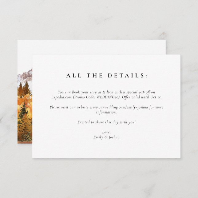 Cartão De Informações Casamento Elegante de outono (Frente/Verso)