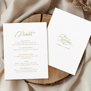 Cartão De Informações Casamento Elegante Delicado Dourado e Branco
