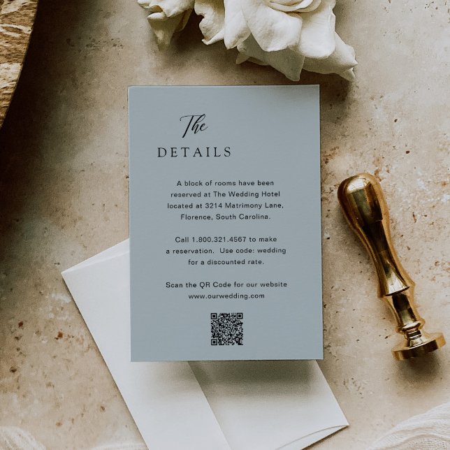 Cartão De Informações Casamento Elegante do Código QR Azul Clássico Mute (Criador carregado)