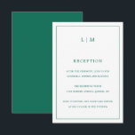 Cartão De Informações Casamento elegante do Monograma Verde Simples<br><div class="desc">Simples cartão de gabinete de casamento com um design moderno, mas elegante, com seu monograma de duas letras no topo junto com suas informações de recepção cercadas por uma fina borda. Todos os elementos de design estão em um tom de joia verde esmeralda e podem ser alterados na ferramenta de...</div>