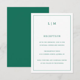 Cartão De Informações Casamento elegante do Monograma Verde Simples