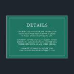 Cartão De Informações Casamento elegante do Monograma Verde Simples<br><div class="desc">Simples cartão de cerimônia de núpcias com um design moderno, mas elegante, com seus detalhes cercados por uma fina fronteira. Todo o texto está branco sobre um fundo verde esmeralda. As fontes e as cores de fundo podem ser alteradas para qualquer cor desejada clicando no botão "personalizar". Um design chic...</div>