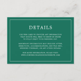 Cartão De Informações Casamento elegante do Monograma Verde Simples
