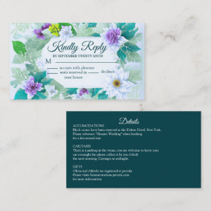 Cartão De Informações Casamento elegante e elegante, azul-lacrimogênio R