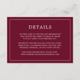 Cartão De Informações Casamento Elegante e Simples Monograma em Borgonha