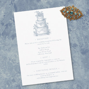 Cartão De Informações Casamento Elegante em Azul Poeirento Toile em Mans