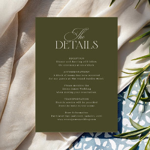 Cartão De Informações Casamento Elegante em Verde Oliva Dinheiro Antigo