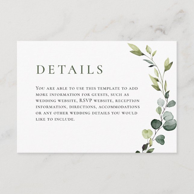 Cartão De Informações Casamento Elegante Eucalyptus Bohemian (Frente)