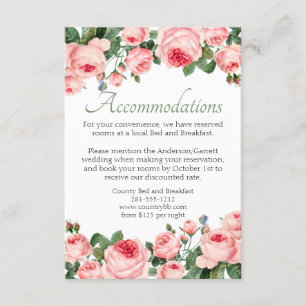 Cartão De Informações Casamento Elegante Floral de Rosa Rosa Rosa-Rosa-R