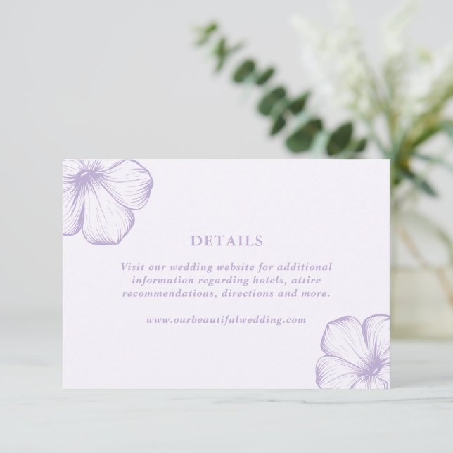 Cartão De Informações Casamento Elegante Floral Moderno Lilac (Em pé/Frente)