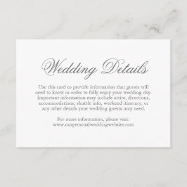 Cartão De Informações Casamento Elegante Formal das Cinzas Tradicionais