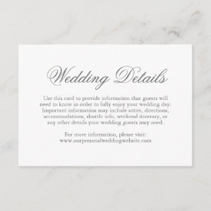 Cartão De Informações Casamento Elegante Formal das Cinzas Tradicionais