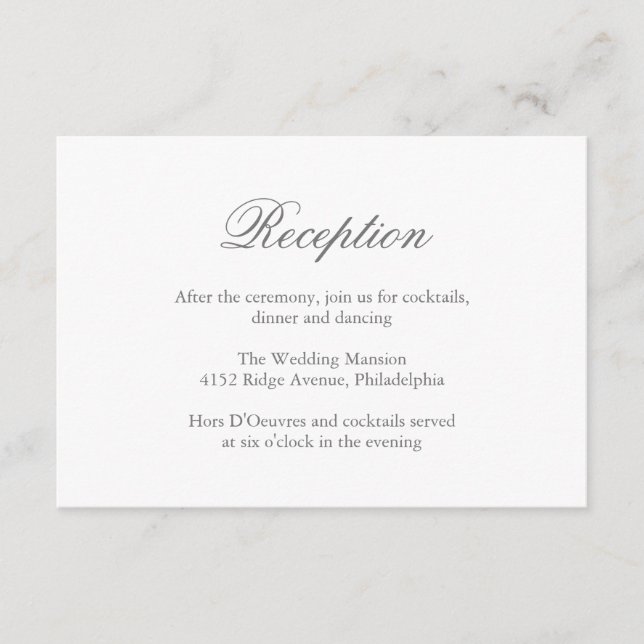 Cartão De Informações Casamento Elegante Formal das Cinzas Tradicionais (Frente)