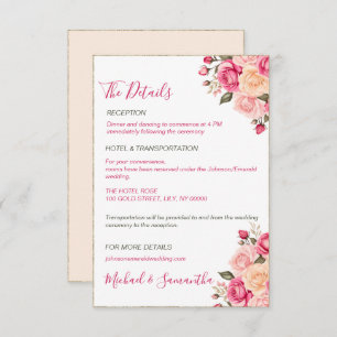 Cartão De Informações Casamento Elegante Fucia Pink e Ivory Rosa