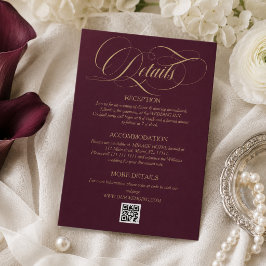 Cartão De Informações Casamento Elegante Letra Cursiva Vermelho Vinho De