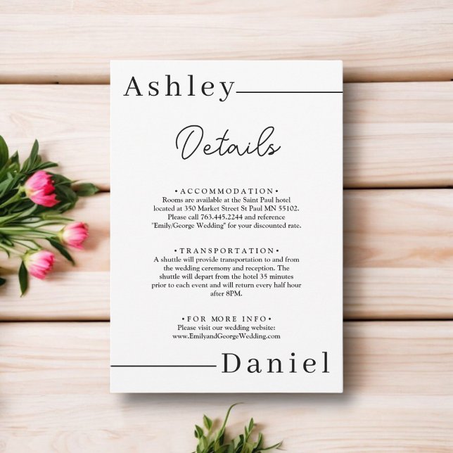 Cartão De Informações Casamento Elegante Mínimo Negro E Branco Moderno (Criador carregado)