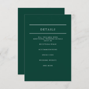 Cartão De Informações Casamento Elegante Moderno Emerald Green