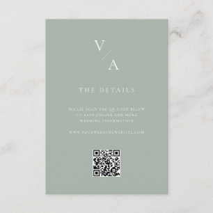 Cartão De Informações Casamento Elegante Moderno Monograma Verde Sálvia