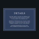 Cartão De Informações Casamento Elegante Monograma Azul Simples Marinho<br><div class="desc">Simples cartão de cerimônia de núpcias com um design moderno, mas elegante, com seus detalhes cercados por uma fina fronteira. Todo o texto está branco sobre um fundo azul marinho. As fontes e as cores de fundo podem ser alteradas para qualquer cor desejada clicando no botão "personalizar". Um design chic...</div>