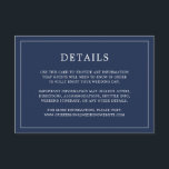 Cartão De Informações Casamento Elegante Monograma Azul Simples Marinho<br><div class="desc">Simples cartão de cerimônia de núpcias com um design moderno, mas elegante, com seus detalhes cercados por uma fina fronteira. Todo o texto está branco sobre um fundo azul marinho. As fontes e as cores de fundo podem ser alteradas para qualquer cor desejada clicando no botão "personalizar". Um design chic...</div>