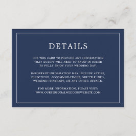 Cartão De Informações Casamento Elegante Monograma Azul Simples Marinho