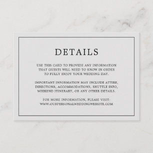 Cartão De Informações Casamento Elegante Monograma Cinza Claro Simples
