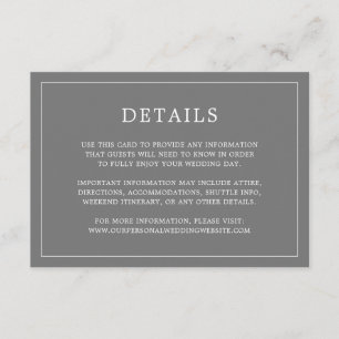Cartão De Informações Casamento Elegante Monograma Simples Cinza Escuro