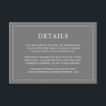 Cartão De Informações Casamento Elegante Monograma Simples Cinza Escuro<br><div class="desc">Cartão de inclusão de casamento simples com um design moderno e elegante com seus detalhes cercados por uma borda fina. Todo o texto é branco sobre um fundo cinza. As fontes e cores de fundo podem ser alteradas para quaisquer cores desejadas clicando no botão "personalizar". Um design sofisticado e elegante...</div>