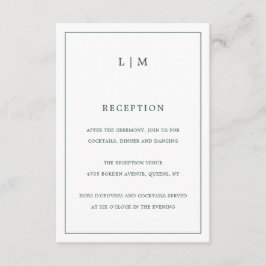 Cartão De Informações Casamento Elegante Monograma Verde de Floresta Sim