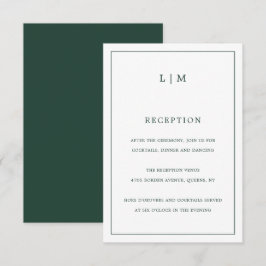 Cartão De Informações Casamento Elegante Monograma Verde de Floresta Sim